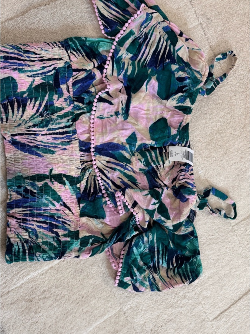 torrid Pink, Green & Navy Tropical Ruffle Tank